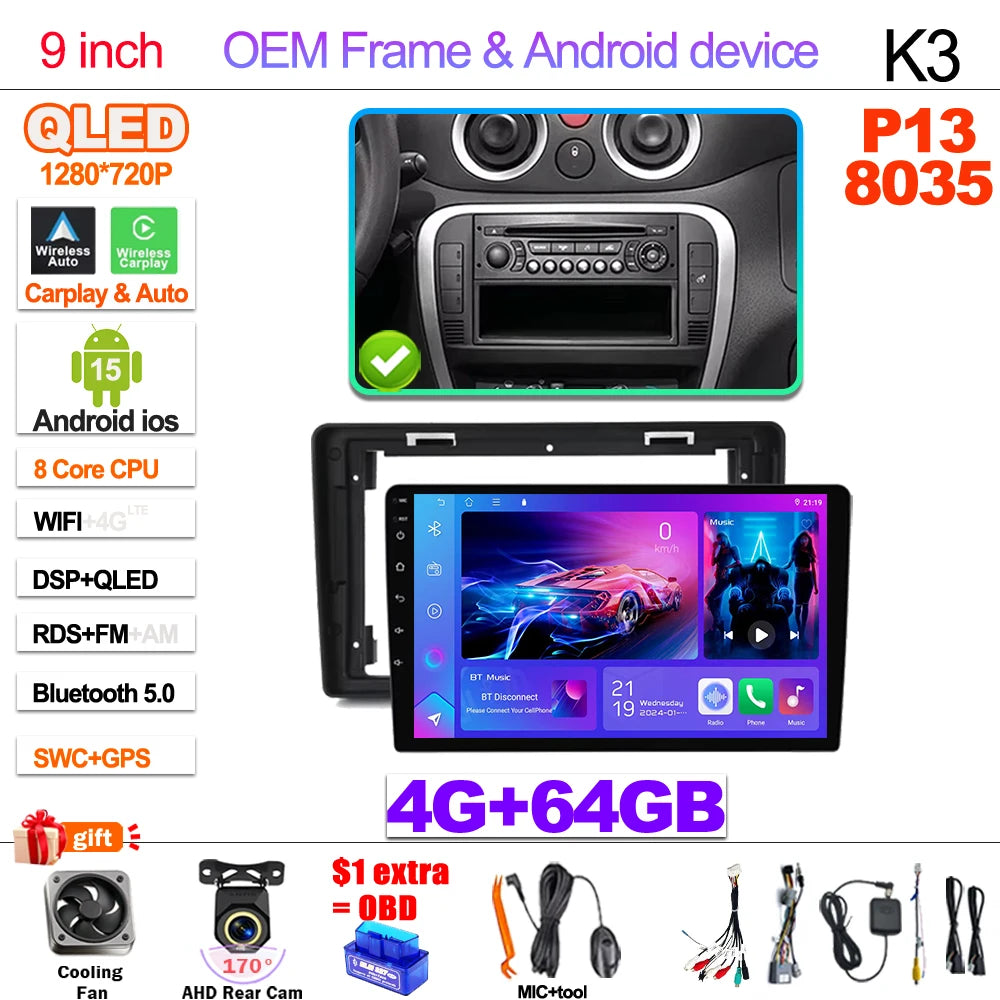 Android 15  Car Radio For Citroen C2 C3 2001 2002 2003 - 2010 Touch Screen Multimedia Video Player Navigation Bluetooth WIFI GPS CM World