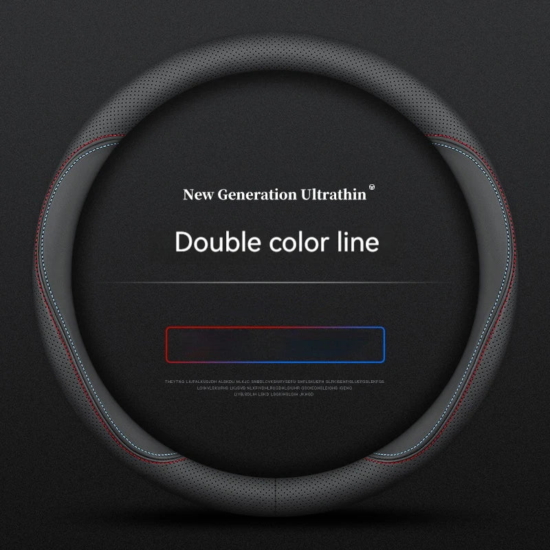 Full Leather Cover for All Seasons Auto Steering Wheel Cover Ultra-Thin Non-Slip Round Breathable Car Steering Wheel Protector CM World
