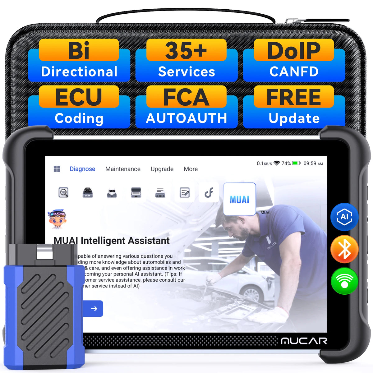MUCAR 892BT AI Bidirectional Automotive Diagnostic Tool Key Programmer Obd2 Scanner ECU Coding CANFD DOIP 35 Resets Life Free