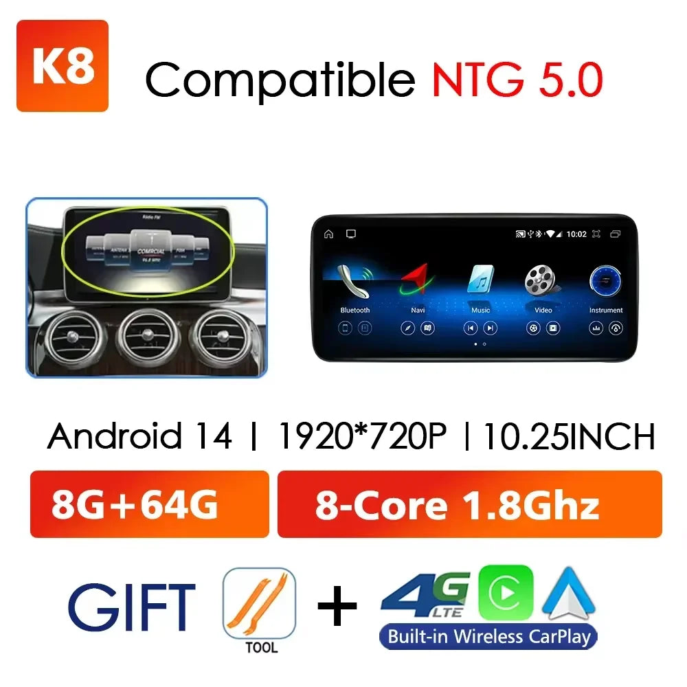 Android Auto Wireless CarPlay For Mercedes Benz C Class W205 GLC X253 V W446 Car Multimedia Navigation GPS DSP Qualcomm 680 CM World