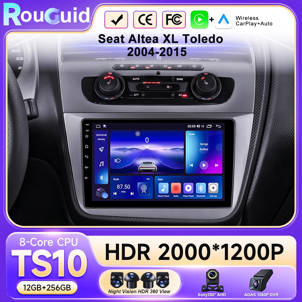 Android 16 Car Radio Autoradio For Seat Altea XL Toledo 2004-2015 Multimedia Player GPS Navigation Wireless Carplay Auto WIFI BT