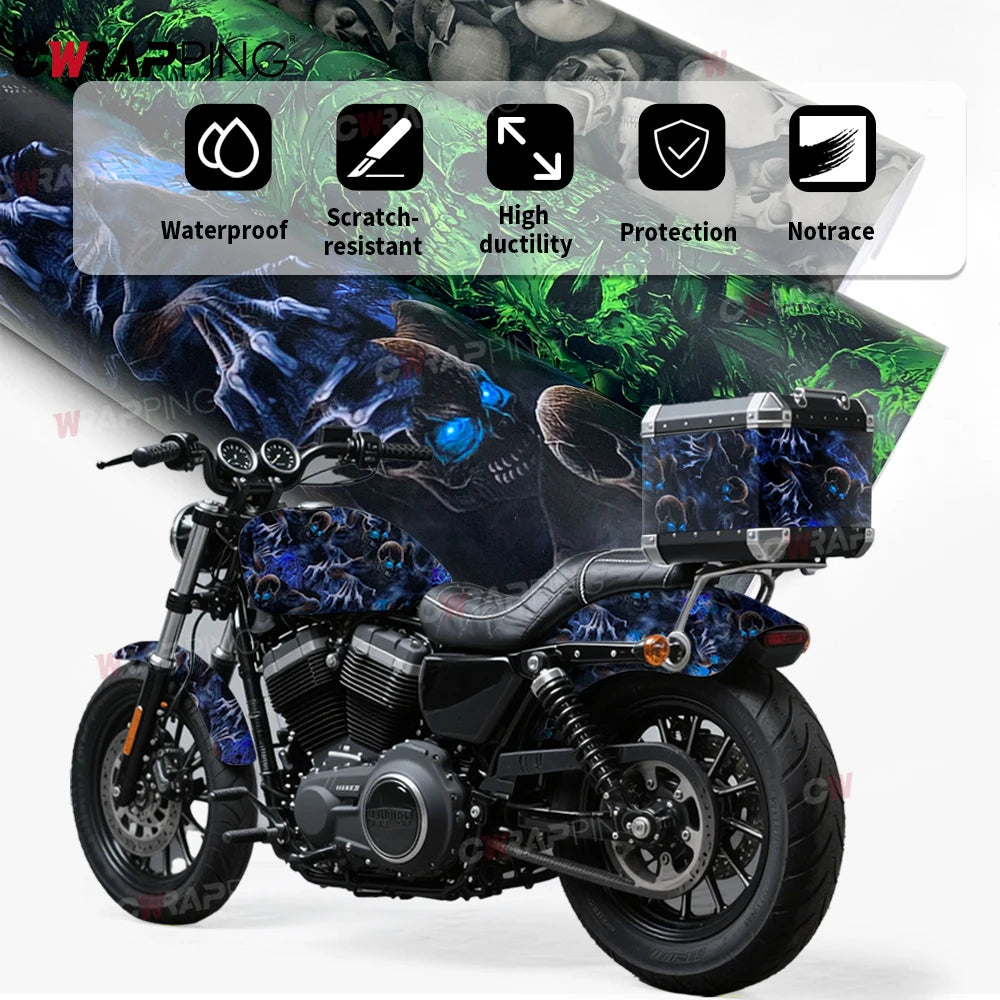DIY Car Adhesive Vinyl Film for Motorcycle Vinyls Skull Texture Car Wraps Full Body Covering Waterproof Automotive Sticker Wrap Car Mobile World