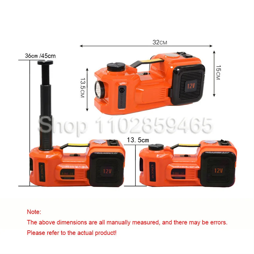 12V 5T Car Electric Hydraulic Floor Jack, Tire Inflator Pump And LED Flashlight 3 In 1 Set With Safe Hammer