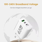 GAN Fast Charging 65W USB European plug qc3.0 EU KR PD Fast charging head is suitable for Xiaomi Huawei Samsung mobile phone cha Car Mobile World