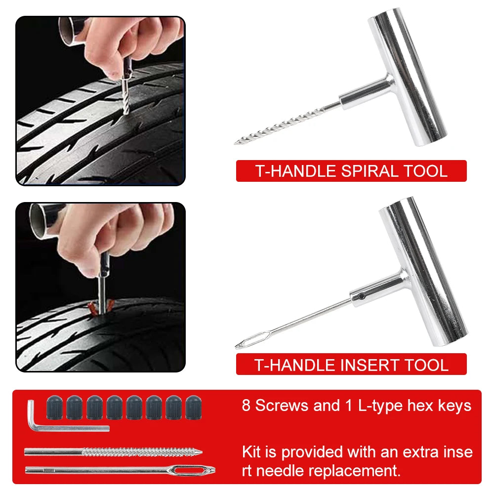 Auto Bike Tire Repair Car Tire Repair Tool Tyre Repair Kit Studding Tool Set 45 PCS Motorcycle Car Accessories Puncture Plug Set CM World