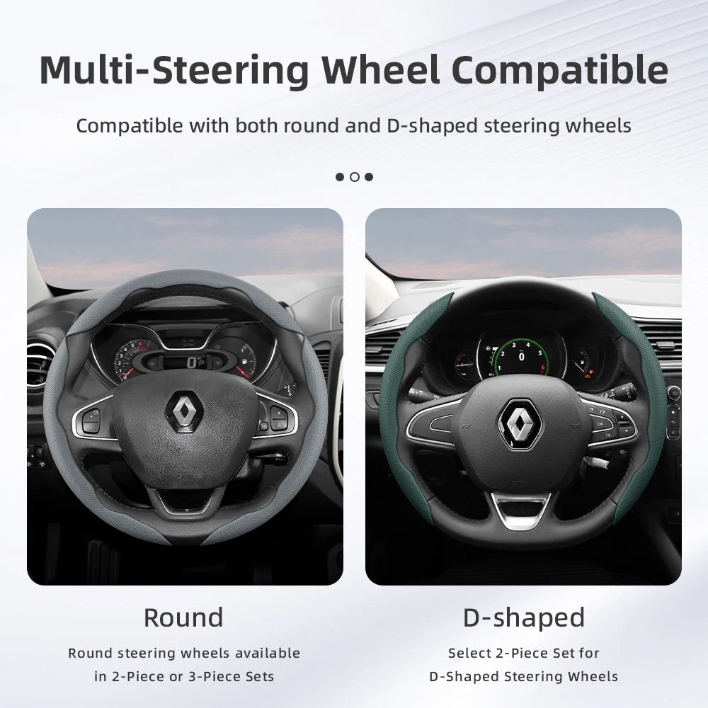 Suitable for Renault Breathable Hole Leather Steering Wheel Cover Segmented Quick Release Design Non-Slip and Durable Megane 3 2 4 Clio4 5 Captur Trafic Scenic Austral Kangoo Arkana Kadjar Master Fluence Zoe Twingo Qm6 CM World