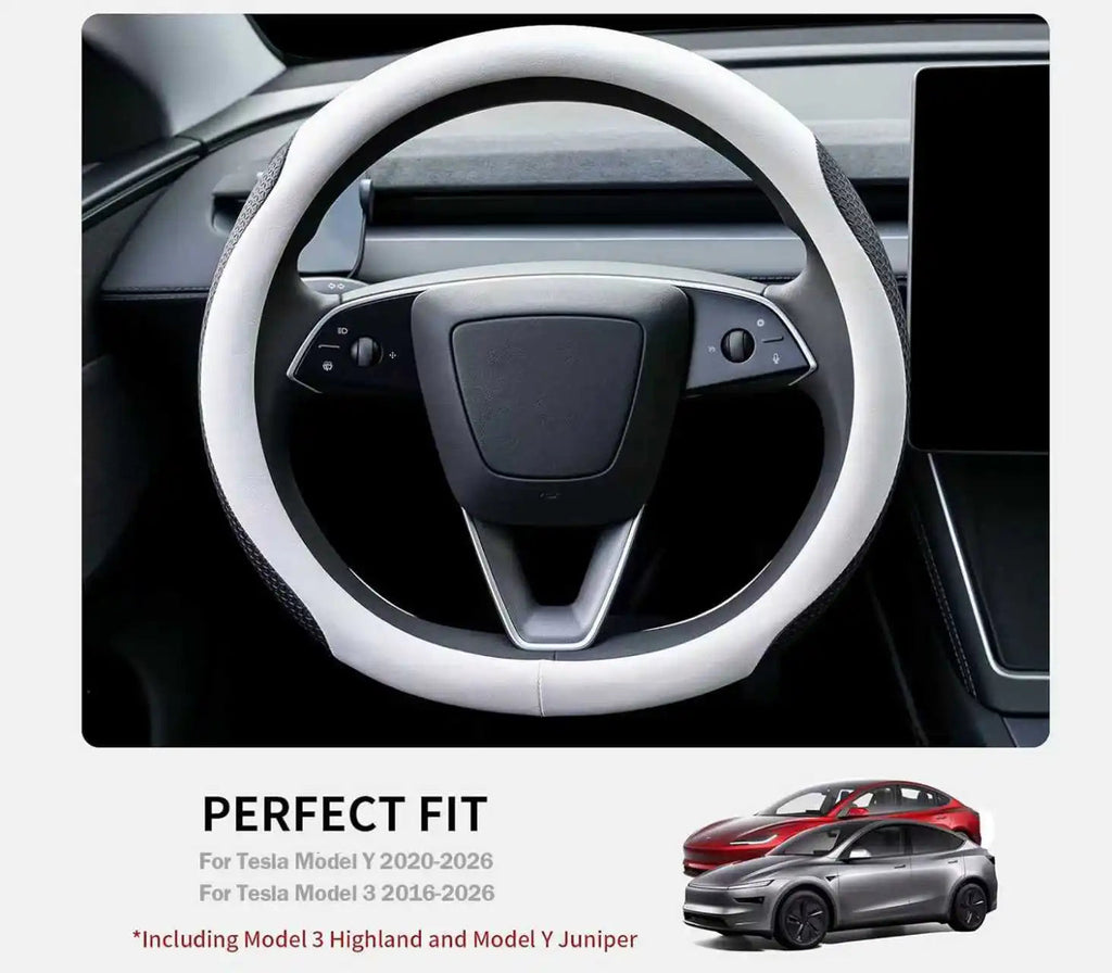 Steering Wheel Cover for Tesla Model 3 2026 Model Y 2026 Steering Wheel Protector Leather Non-Slip Breathable 3mm Utra-thin CM World