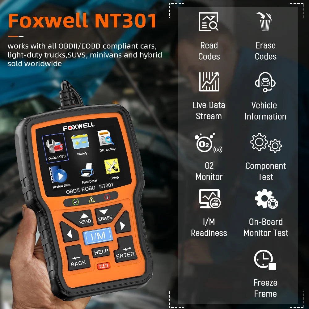 FOXWELL NT301 Full OBDII/EOBD Code Reader Scanner Automotive Professional Scanner Diagnostic Tool PK ELM327