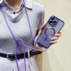 Magnetic For iPhone 17 Pro Max Case 16 14 13 12 11 15 Plus 17Air Glitter Magsafe Clear Plating Strap Crossbody Lanyard Cover Car Mobile World