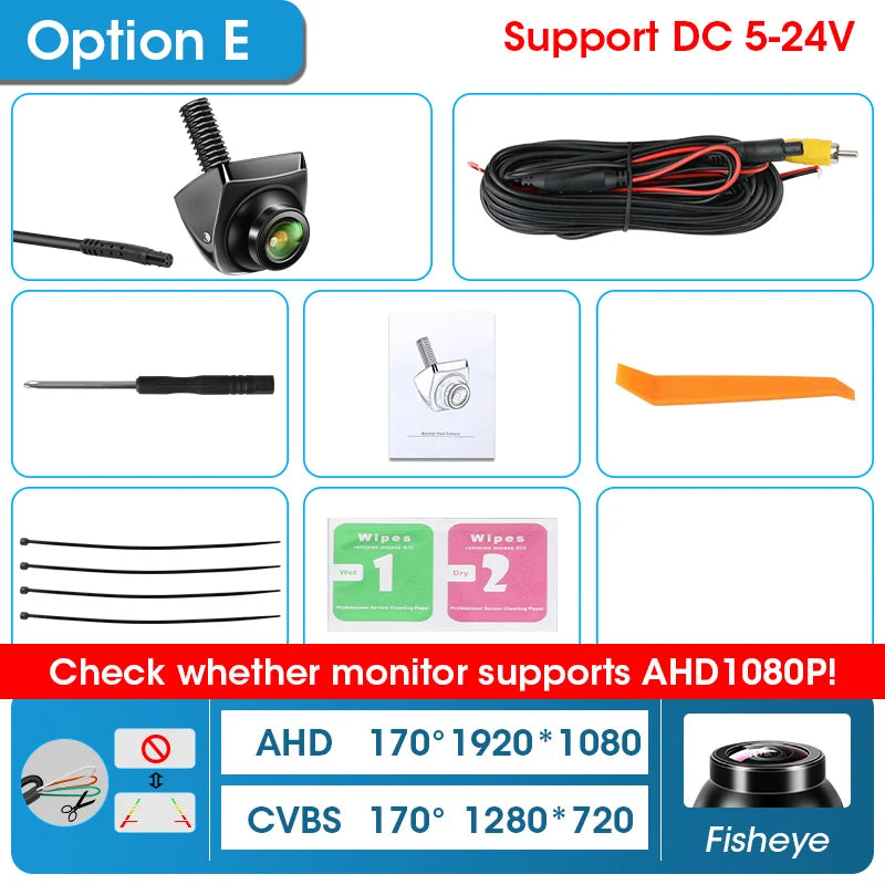 AHD 1920x1080P CVBS Night Vision 12V IP68 Waterproof 170° Degree Fisheye Golden Lens Full HD Vehicle Backup Car Rear View Camera Car Mobile World