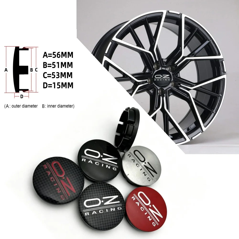 4pcs 56MM Inner Clips 51mm Car Wheel Center Hub Cap OZ Racing Logo Emblem Wheel Dust Cover Rim Hubcaps Replace Car Accessories