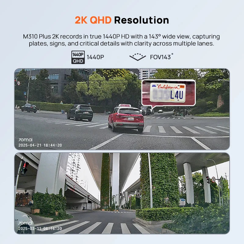 70mai Dash Cam M310 Plus 2K 1440P Super Night Vision F1.55 Aperture 70mai M310 2K Car DVR 24H Parking Guard WIFI & Voice Control