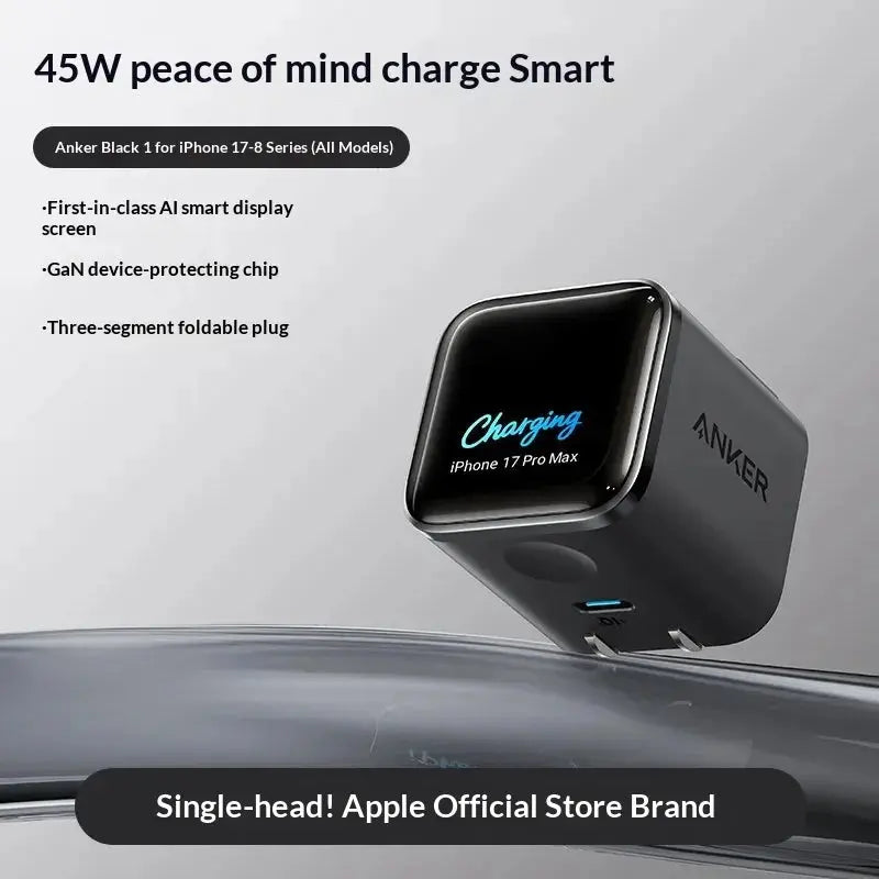 Anker Nano 45w Gan Fast Charger With Ai Display Smart Compatible For Phone 17 Pro Max 16 Pro 15 14 Portable Wall Charger Car Mobile World