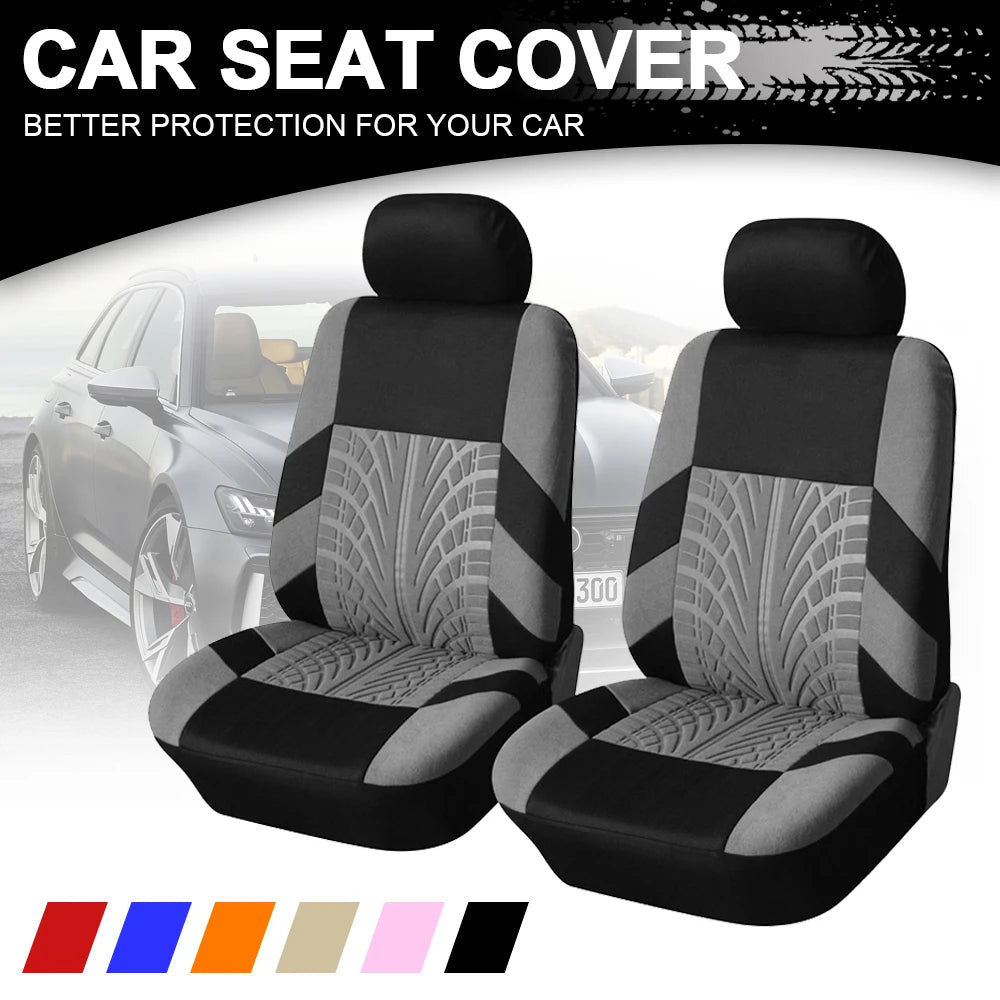 Fashion Front Car Seat Covers Car Accessories Tire Track Embossed Styling Durable Comfortable Fabric Universal Fit For Most Car Car Mobile World