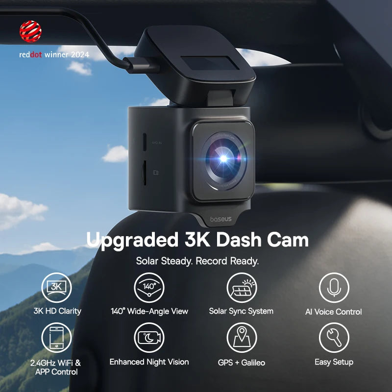 Baseus 3K Dash Cam VD1 Front and Rear Cam HD Built-in GPS Galileo Supercapacitor Car DVR Car Camera Recorder Support 24H Parking Car Mobile World
