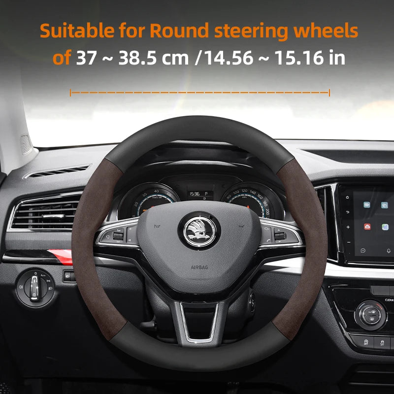 Suitable for Skoda Suede Matte Carbon Fiber Texture Steering Wheel Cover Suitable for Octavia 2 3 A7 1 Superb Roomster A5 Rapid Karoq Yeti Spaceback Fabia Monte Carlo Mk3 Accessories CM World