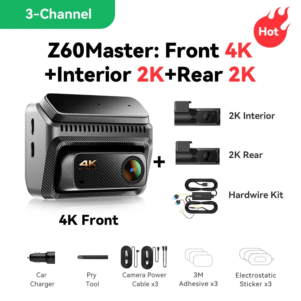 【New】DDPAI Z60Master Dual Dash Cam 4K+2K 2/3 Channel Front and Rear HDR Night Vision WiFi6 GPS ADAS Dash Camera DVR Car Dashcam Car Mobile World