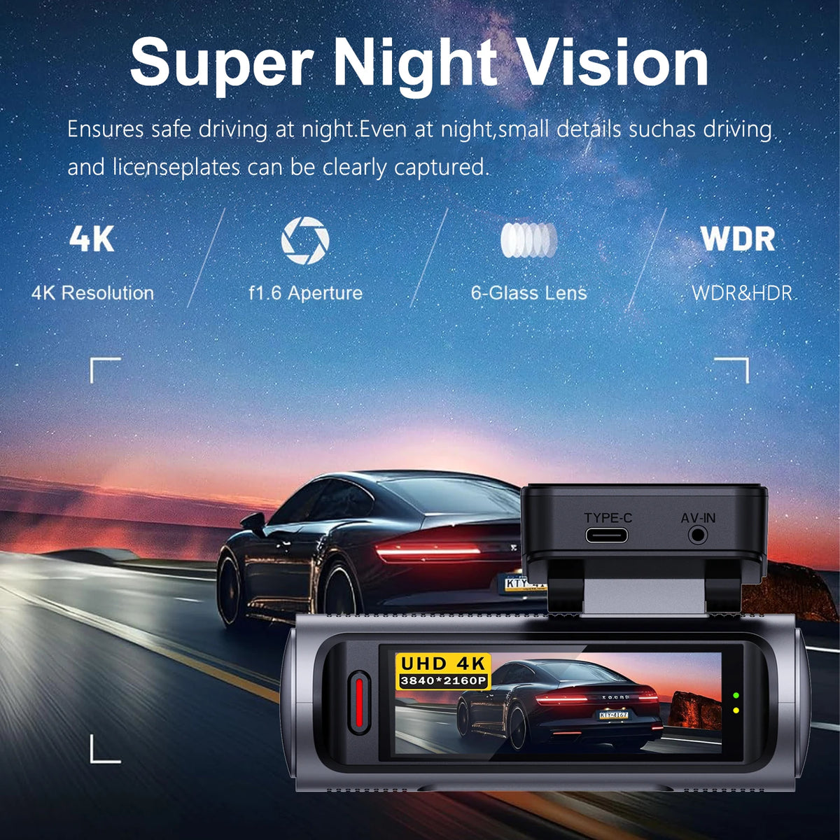 Dual Lens 4K+4K Dash Cam Recording Car Camera DVR Night Vision Video Recorder Built-In 5G Wi-Fi Support GPS Dashcam 24H Parking
