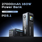 160W Power Bank 27000mAh 140W PD 3.1 USB C Fast Charging External Battery Portable PowerBank for IPhone Laptop Macbook Samsung Car Mobile World