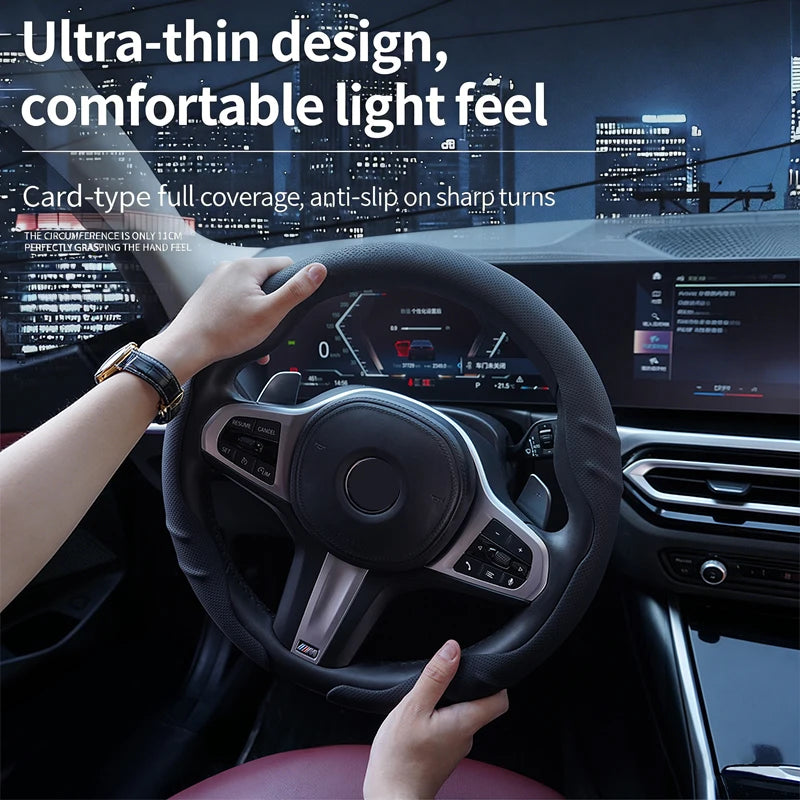 Car Steering Wheel Cover, Anti-Slip and Sweat-Absorbent, Ultra-Thin D-Type with Nappa Texture, Breathable, Universal for All Sea