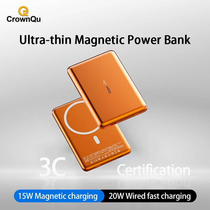 Metal Magnetic Wireless Power Bank 20W USB-C Fast Charging Protable External Battery for iPhone 17 16 15 14 13 12 Smartphone Car Mobile World