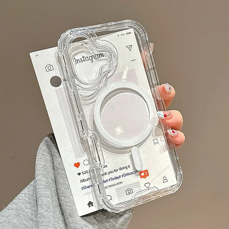 3 IN 1 Gradient Clear Magnetic Shockproof Case for IPhone 17 16 15 14 13 12 Pro Max Ultra Slim Anti Slip Wireless Charging Cover