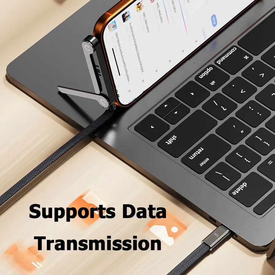 1.5m Type-C Cable Foldable Mobile Phone Holder 240W Fast Charging Data Cable Multifunction Phone Charge Bracket Dual PD Cable