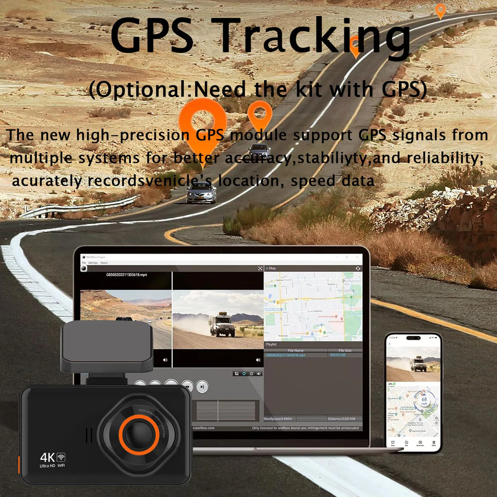 4K Dual Lens Dashcam With Rear 2.5K WiFi GPS And Rearview Camera WDR Night Vision 24H Parking Recording Car Video Recorder
