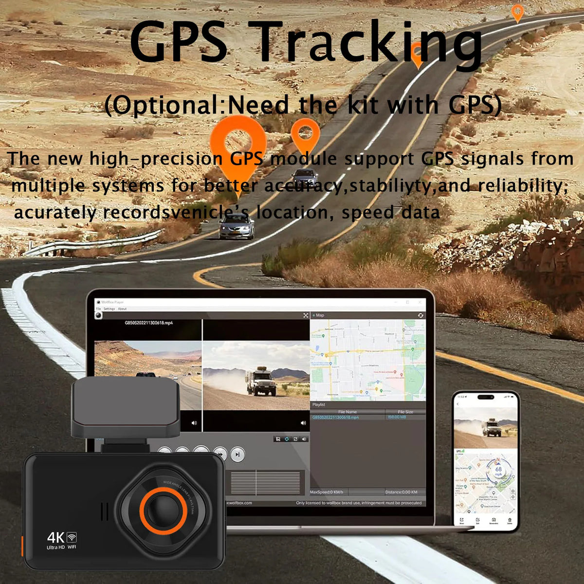 4K Dual Lens Dashcam With Rear 2.5K WiFi GPS And Rearview Camera WDR Night Vision 24H Parking Recording Car Video Recorder