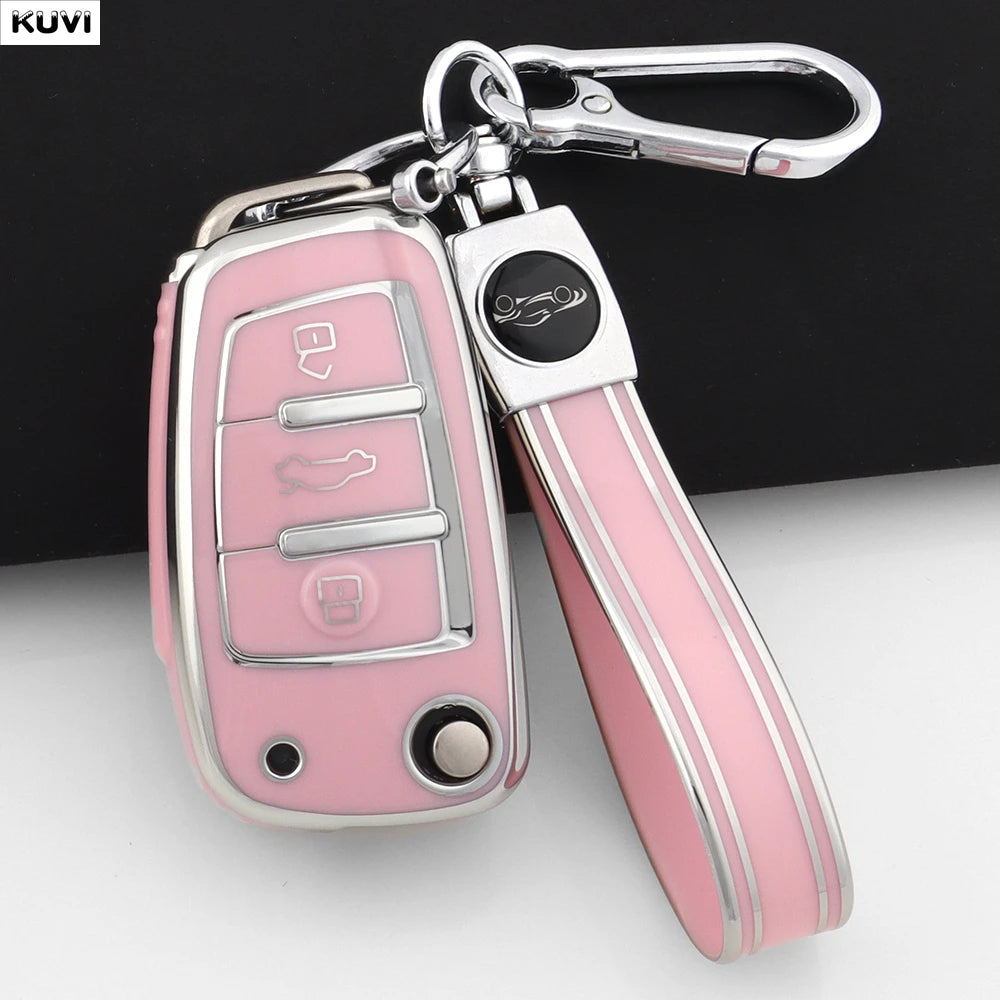 For Audi A1 A3 8P 8L A4 A5 B6 B7 A6 A7 C5 C6 4F Q3 Q5 Q7 Q8 TT S3 S4 S6 RS Fashion TPU Car Flip Key Case Cover Shell Accessories CM World