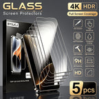 5P Ultra HD Full Coverage Tempered Glass Screen Protectors, Compatible with iPhone 18/18 Pro/18 ProMax/17Pro Max/17/16 Pro Max/16 Pro/16 Plus/16/15 ProMax. Features Anti-fingerprint & Dust-proof Performance, Case-friendly Des