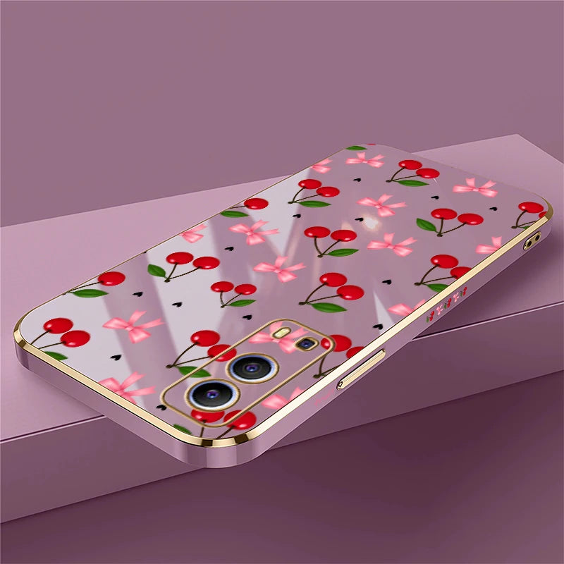 Cartoon Cherry Fruits Phone Case For Vivo Y17 Y16 Y15 Y12 Y11 Y11S Y5S Y3 S03 T Y02 S Y01 Drop Resistant Plating Soft Cases Capa