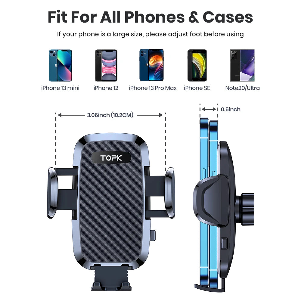 TOPK Car Phone Holder Mount , Upgraded Handsfree Stand, Phone Holder for Car Dashboard, Compatible with iPhone Samsung Android