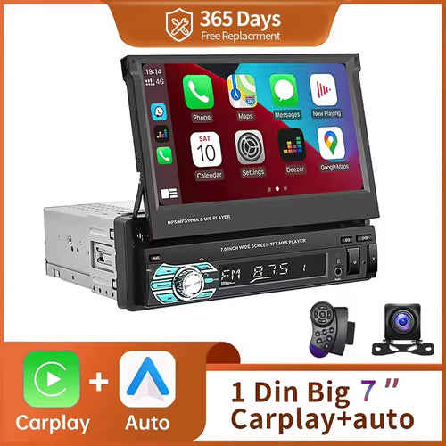 1 Din MP5 Player 7 Inch Carplay Android Auto Universal  Manual Automatic Retractable Touch Screen Car Player FM Radio CM World