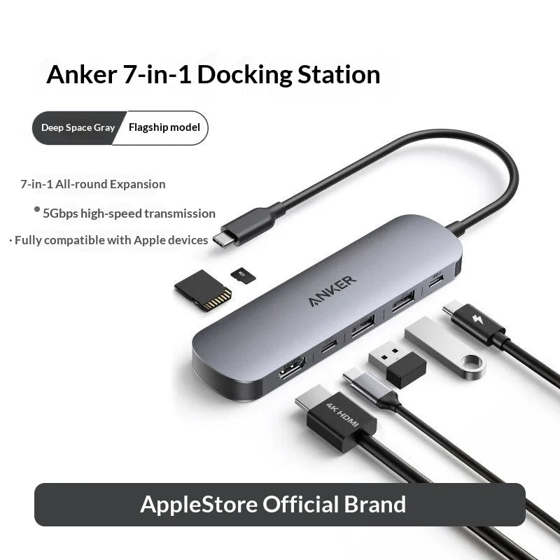 Anker USB-C 5-in-1 Multiport Hub Power Delivery Extension Adapter Multi Interface Docking Station for Laptop PC USB Flash Drive
