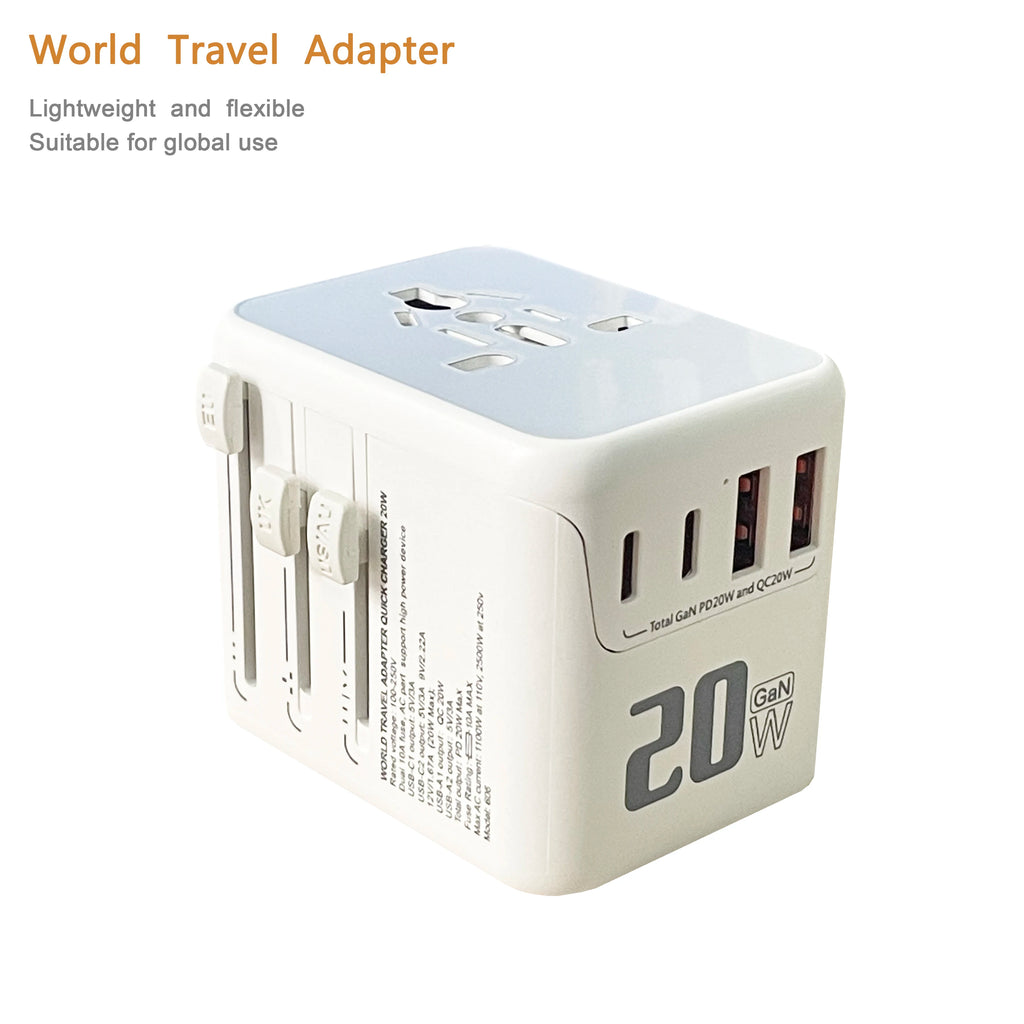 PD 20-35w International Power Adapter GaN 2 type-C&USB Fast Charging Travel Charger,Outlet Travel for Europe EU UK USA AU Car Mobile World
