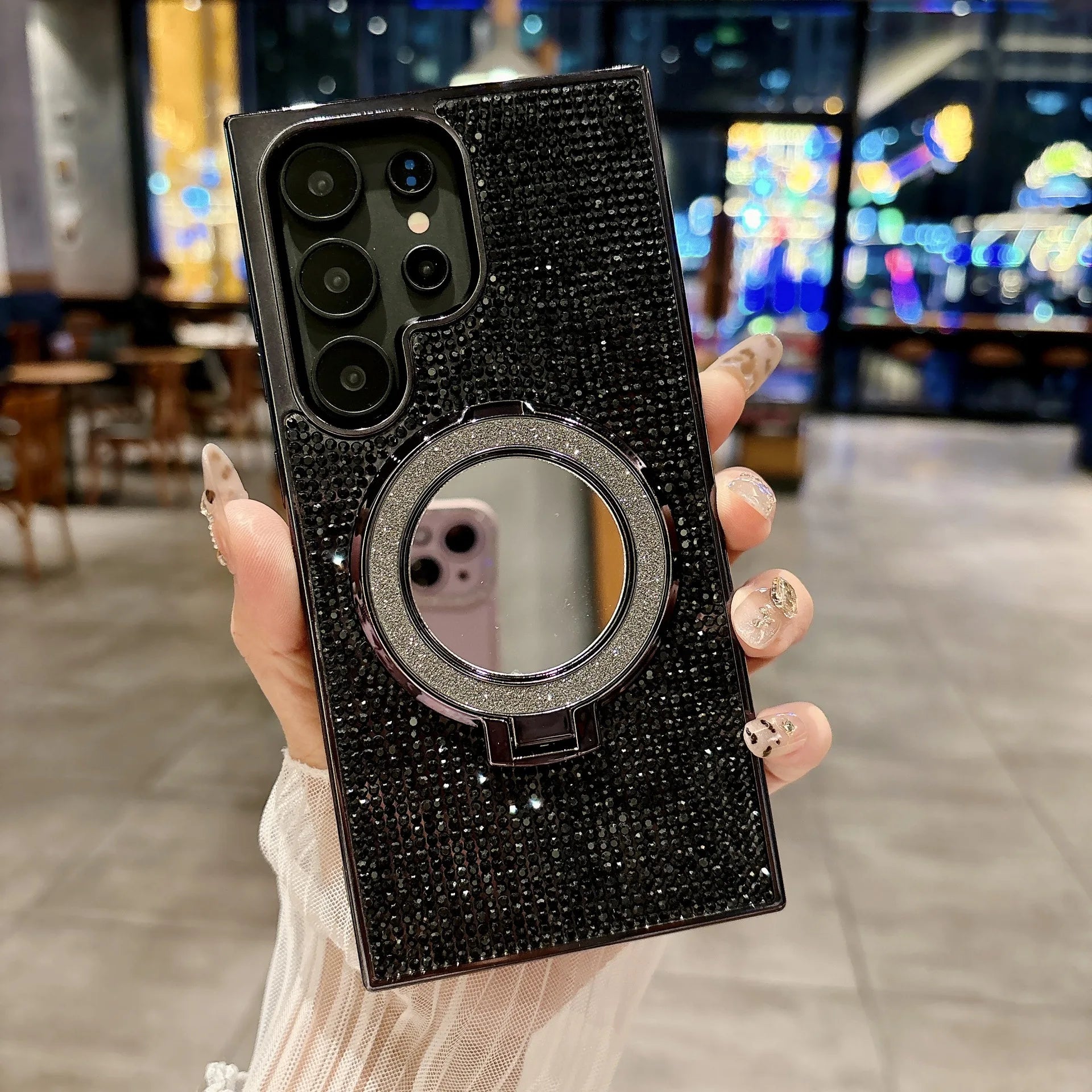 Glitter Stand Mirror Magnetic Cover For Samsung Galaxy S26 S25 Plus S22 S23 S24 Ultra Plating Folding Bracket Diamond Phone Case
