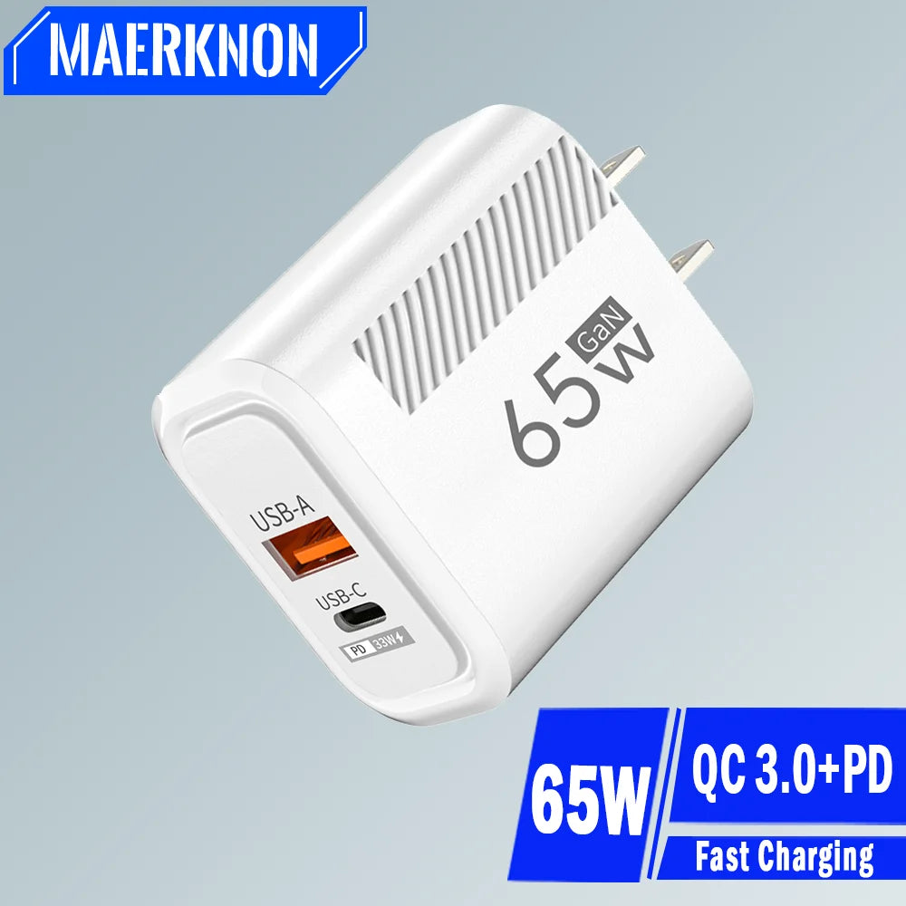 PD 65W GaN Charger USB C Fast Chargering Adapter For Samsung S22 S21 iPhone 14 13 Xiaomi Huawei LG Quick Charge 3.0 USB Charger Car Mobile World