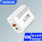 PD 65W GaN Charger USB C Fast Chargering Adapter For Samsung S22 S21 iPhone 14 13 Xiaomi Huawei LG Quick Charge 3.0 USB Charger Car Mobile World