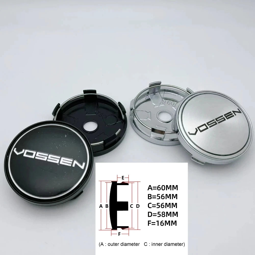 4pcs 60MM / Clips 56MM Car Wheel Center Caps VOSSEN Logo Emblem Badge Wheel Hubcaps Auto Rim Dust Cover Replace Car Accessories