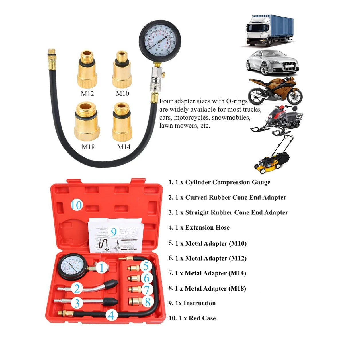 Pressure Gauge Gasoline Engine Compression Tester Automotive Workshop Tools Mechanical Inspection Garage Tool Car Verification CM World