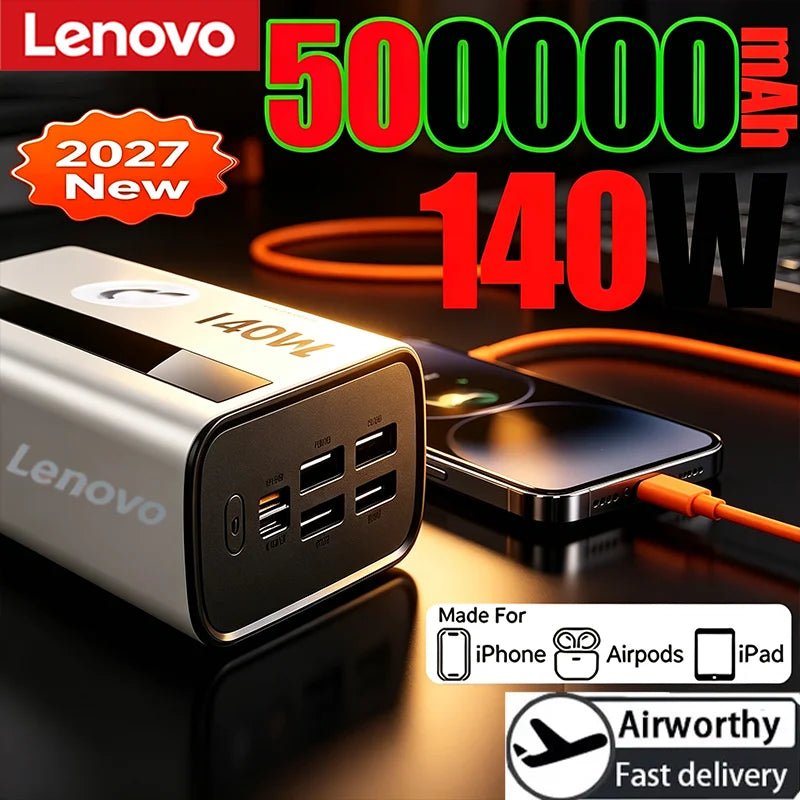 Lenovo 140W Super Fast Charging Power Bank 500000mAh CCC Certified LED Digital Display Portable External Battery for XiaomiHuawe