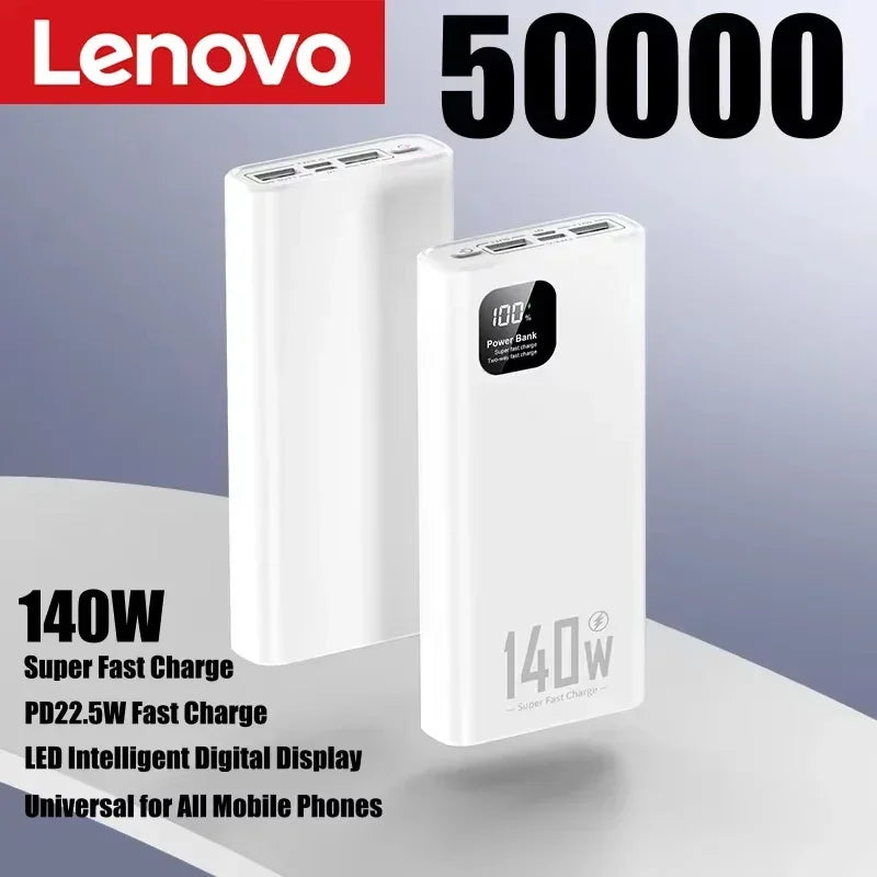 Lenovo 140W CCC Power Bank 500000mAh High Capacity Super Fast Charging Portable Battery Charger for iPhone 12-17 Samsung 2026 Car Mobile World