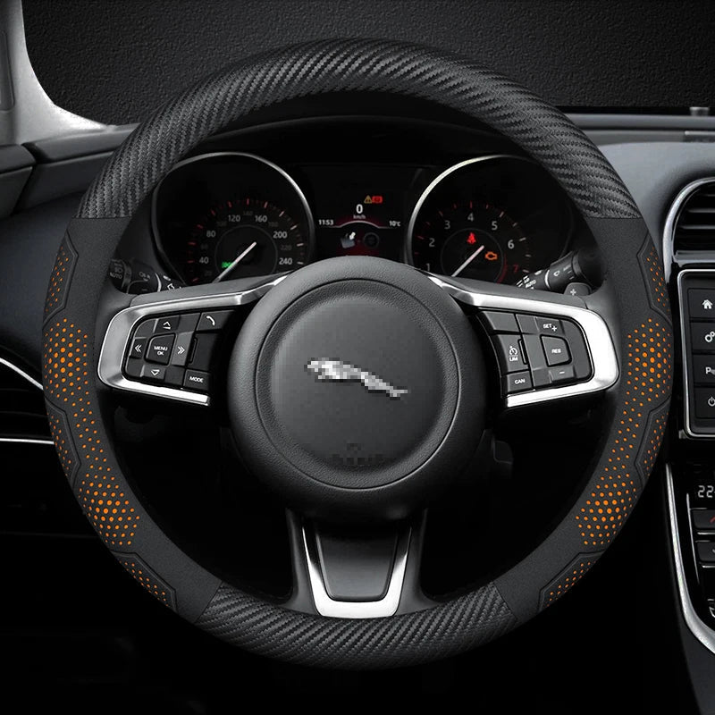For JAGUAR E-PACE F-PACE F-TYPE XE XF XK XJR XFR XJ XEL XFL Carbon fiber Suede Leather Car Steering Wheel Cover Auto Accessories CM World