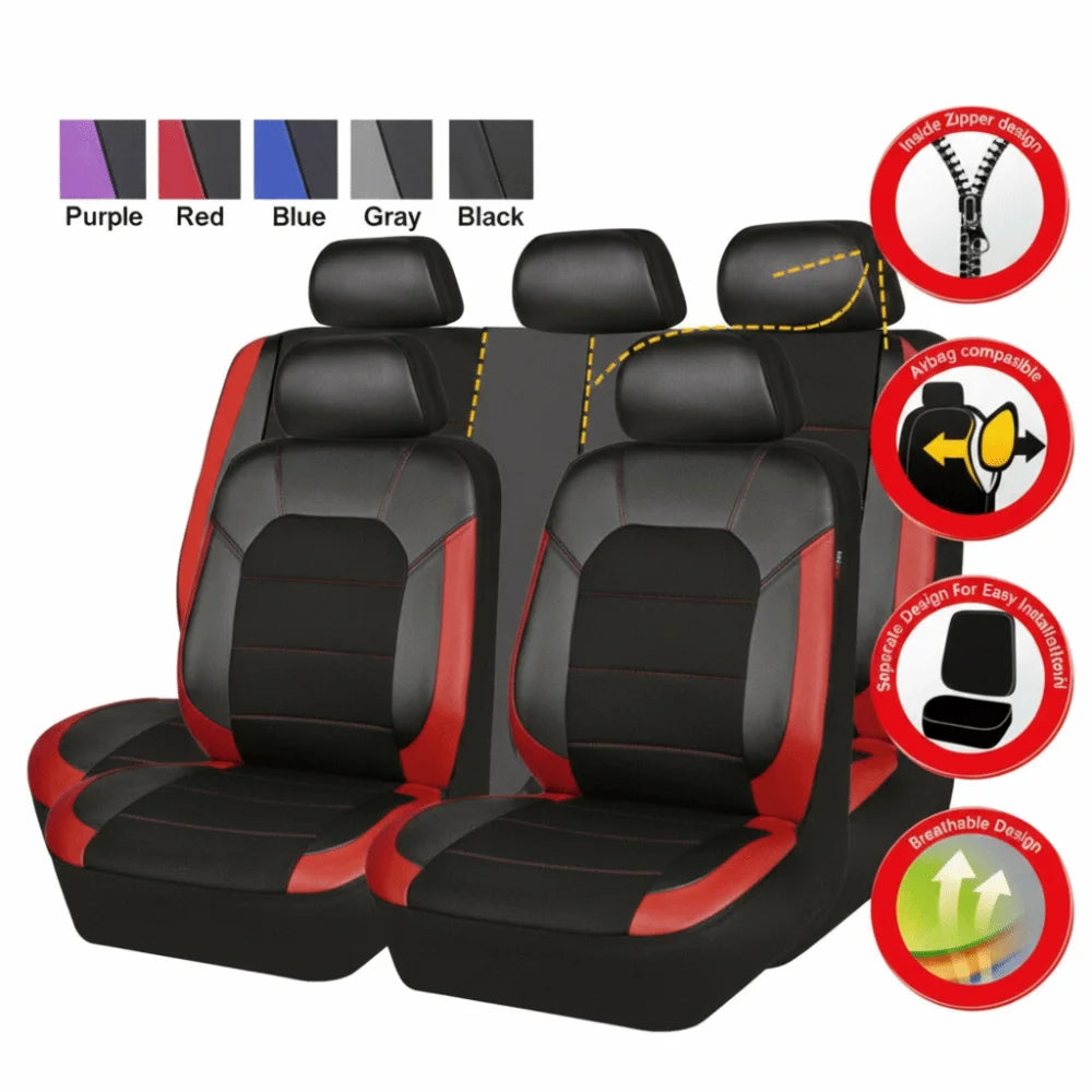 PU Leather Car Seat Cover Waterproof Quilted Seat Cushion Cover Full-Wrapped Sandwich Stitching Universal Car Seat Cover