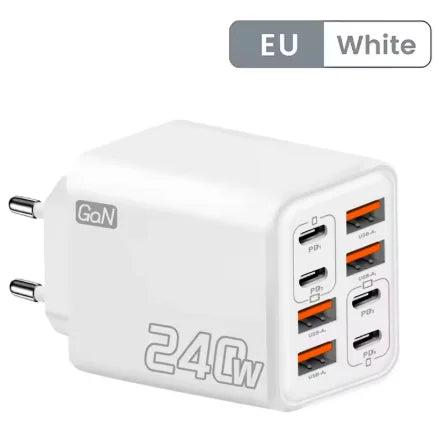 240W 8 in 1 USB C GaN Charger Fast Charging Phone Charger Power Adapter For iPhone Samsung Xiaomi EU/US/UK Plug Travel Charger