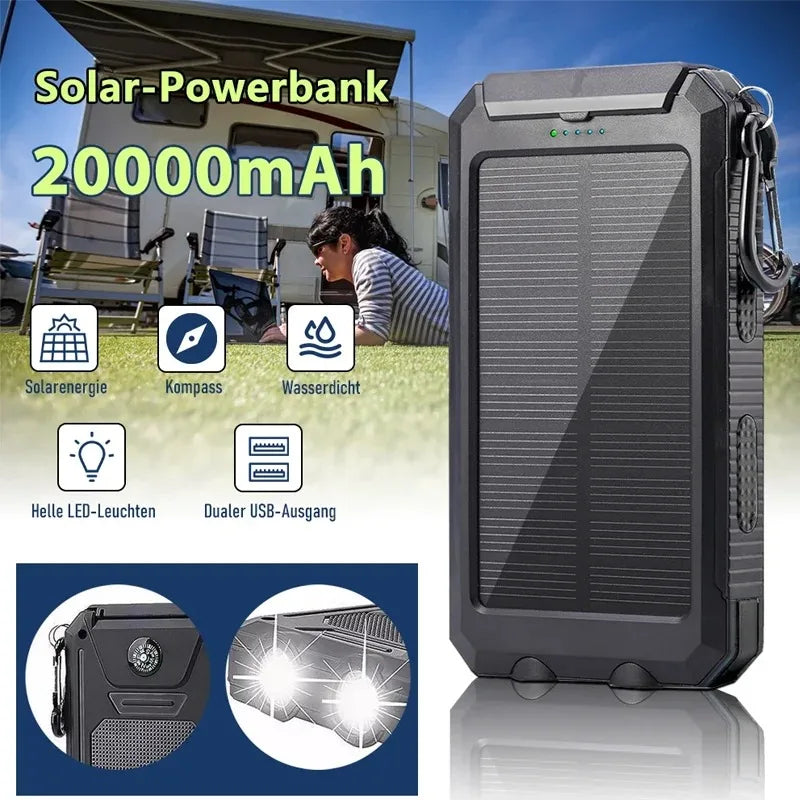 Lenovo Solar Power Bank 80000mAh Portable Charging Poverbank External Battery Charger Strong Light LDE Light for All Smartphones Car Mobile World