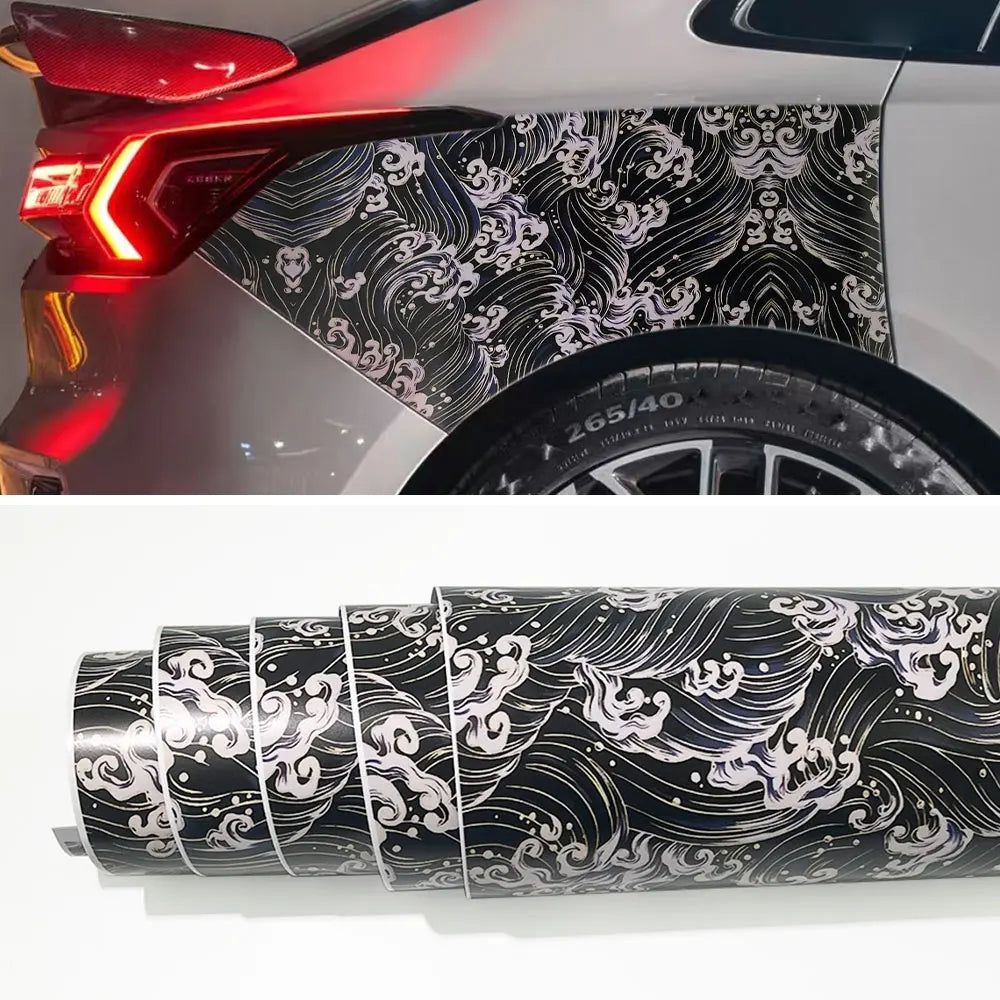 1RollCartoon Wave Graffiti Car Vinyl Wrap Waterproof Self-adhesive Car Film DIY Vehicle Motorbike Bicycle Skateboard Laptop Boat Car Mobile World