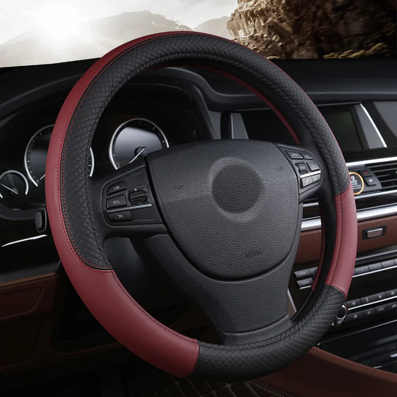 Leather Car Steering-wheel Cover 37CM-38CM Car-styling Interior Accessories Sport Auto Steering Wheel Covers Anti-Slip Universal CM World
