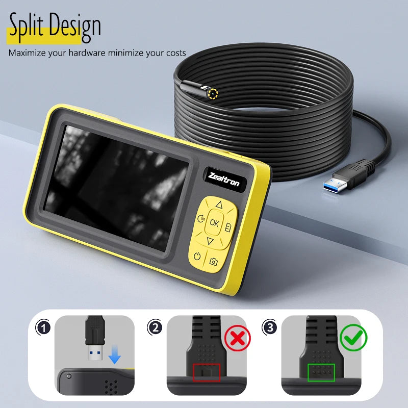  1-15m 1080P Industrial Endoscope 4.3'' IPS Screen Detachabe Design, IP67 Borescope Autofocus 8mm Lens 1920P for Inspection Car
